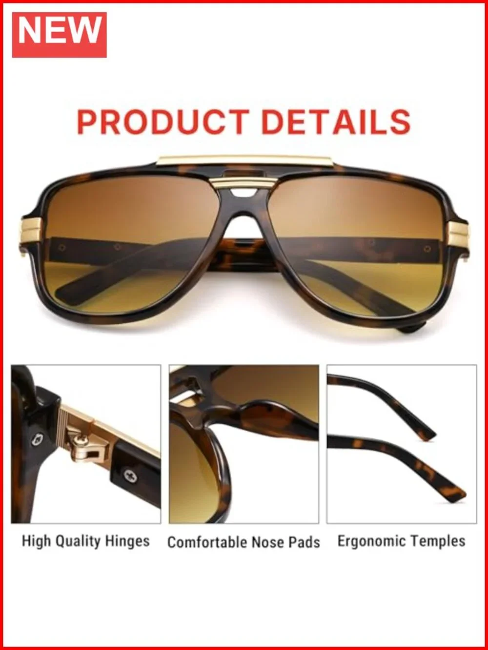 Oversized Square Aviator Sunglasses with UV400 Protection Vintage Retro
